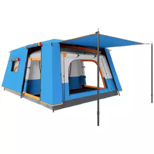 Tienda de Campaña Familiar 4-6 Personas con 2 Habitaciones Zona de Estar y Protección Impermeable 430x305 cm Gris y Azul