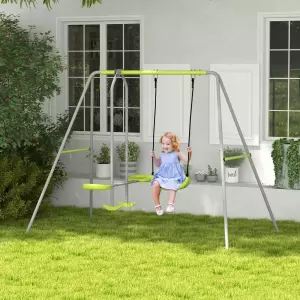 Columpio para Niños Columpio Jardín Exterior con 1 Columpio Simple 1 Planeador y Anti-UV 255x160x180 cm Gris y Verde