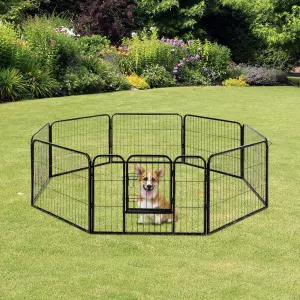 Jaula de Macotas Valla Parque para Perro Gato con Puerta Doble Seguro Tubo Rectangular Hierro 80x60 cm Negro