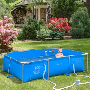 Piscina Desmontable Tubular 252x152x65 cm con Depuradora de Cartucho 1.200L/H Piscina Rectangular de Exterior para Adultos y Niños 2163L Azul