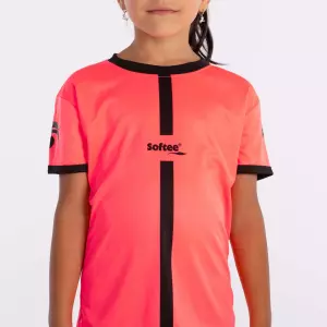 CAMISETA SOFTEE TIPEX NIÑA  - 6 AÑOS, CORAL FLUOR/NEGRO