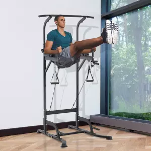 Power Tower Máquina de Musculación Multiestación 5 en 1 Ejercicios Dip Pull-up Flexiones y Abdominales - 94x99x182-232cm DOMINADAS