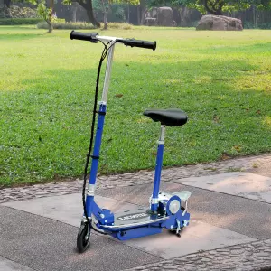 Patinete Eléctrico Scooter Plegable con Manillar y Asiento Ajustable - Color Azul - 81.5x37x96cm