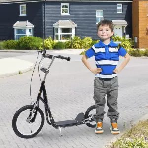Patinete Scooter Monopatín con Manillar para Niños - Color Negro - 125x58x92-100cm con Ruedas Grandes