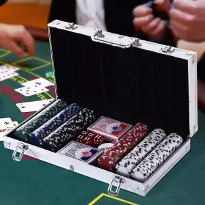 Juego de Póker con 300 Fichas Juego de Chips de Póquer con Caja de Aluminio