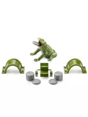 JUEGO DE LA RANA COMPLETO , 1 RANA, 2 PUENTES, 10 FICHAS
