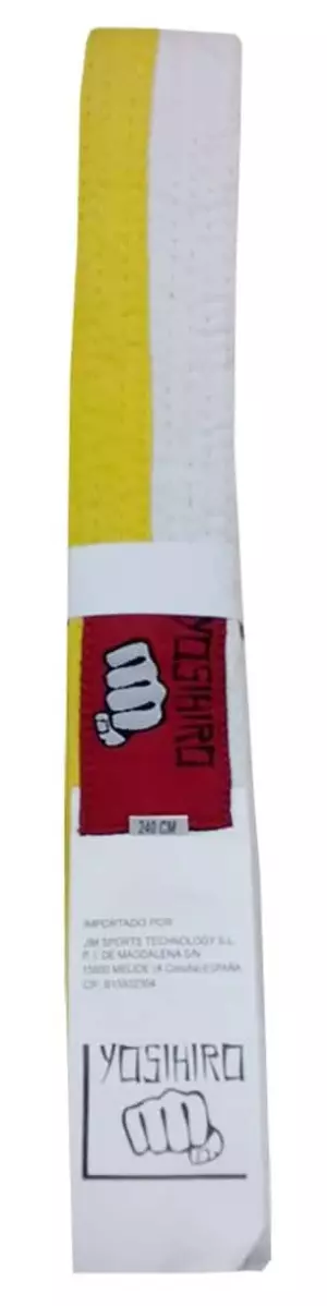 CINTURON KARATE/JUDO YOSIHIRO 100% ALGODON - BLANCO/AMARILLO, JUNIOR