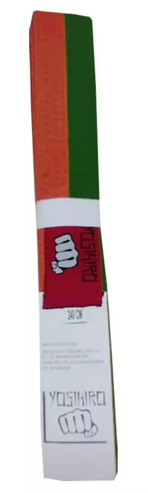 CINTURON KARATE/JUDO YOSIHIRO 100% ALGODON - ADULTO, NARANJA/VERDE