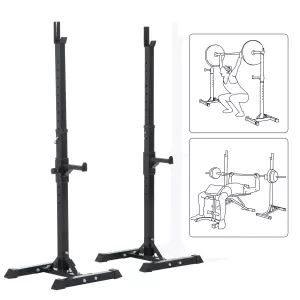 Soporte para Barra de Pesas squat rack Estante Ajustable de 12 Niveles Barra Levantamiento Pesas Gimnasio Max. 150 KG Acero 52x48x108-163 cm Negro