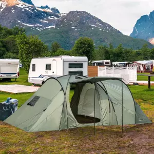 ienda de Campaña para 5 Personas Impermeable 2000mm con 4 Ventanas Vestíbulo y 2 Habitaciones para Camping Acampada Senderismo 580x260x200 cm Verde