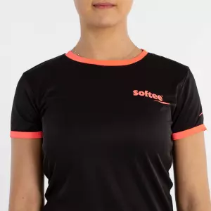 CAMISETA SOFTEE GALAXY MUJER - L, NEGRO/CORAL FLUOR
