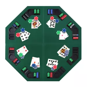 Tablero de Póker Octogonal Plegable Tabla de Juegos de Cartas para 8 Jugadores Ligero con Posavasos 120x120x1,5 cm Verde