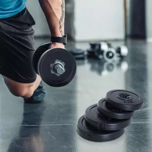 Juego de 4 Discos de Pesas de 5 kg y 10 kg con Orificio de Ø25 mm para Entrenamiento de Fuerza Levantamiento de Pesas Negro