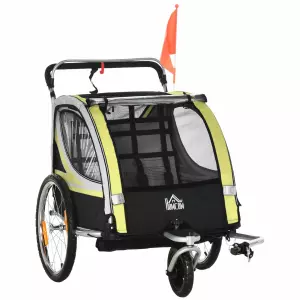 Remolque para 2 Niños 2 en 1, Función de Empuje, Protector de Lluvia, Freno, Amarillo