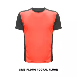 CAMISETA TECNICA ACTIVE UNISEX ADULTO  - GRIS PLOMO/CORAL FLUOR, S