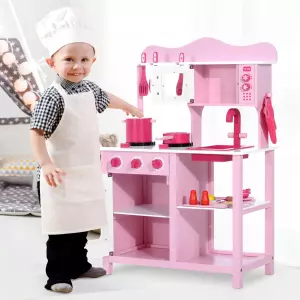 Cocina de Juguete Infantil con accesorios - Madera - Color Rosa - 60x30x84,5 cm