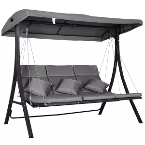 Balancín con Toldo Ajustable de 3 Plazas Silla de Columpio con Dosel Cojines para Exterior Jardín Terraza Carga 270 kg 200x115x168 cm Gris
