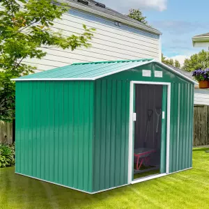 Caseta de Jardín tipo Cobertizo Metálico para Almacenamiento de Herramientas 277x195x192 cm Verde Oscuro