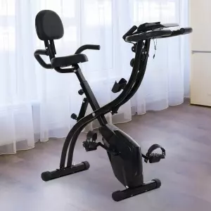 Bicicleta Estática Plegable con Altura y Resistencia Ajustables con Pantalla LCD y Asiento con Respaldo 51x97x115 cm Negro