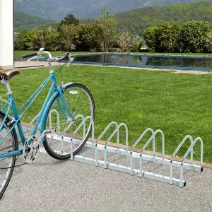 Aparcamiento 5 Bicicletas Soporte Aparcar Bici Suelo y Pared Garaje Almacenamiento Acero Plateado 130x33x27cm PREGUNTAR STOCK