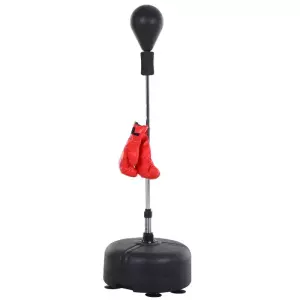 Saco de Boxeo de Pie con Altura Ajustable en 136-154 cm y Base Rellenable Pera de Boxeo con Soporte y Guantes Negro