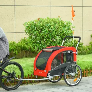 Remolque de Bicicleta Perros Plegable con Bandera 4 Reflectores 162x74x85cm Rojo hasta 40kg llevar