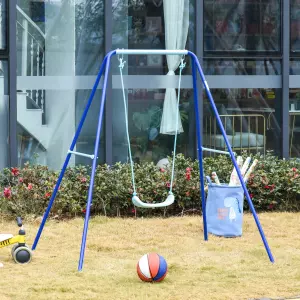 Columpio Metal para Niños con Soporte +3 Años Juego de Columpio con Asiento y Cuerda Infantil para Jardín Patio Carga Máx. 30 kg 140x120x170 cm Azul