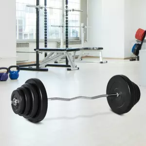 Juego de Pesas 70 kg con Barra Curvada de Acero y 8 Discos para Entrenamiento Culturismo en Gimnasio Casa 140x38,5x38,5 cm Negro