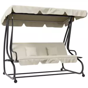 Balancín de Jardín Exterior de 3 Plazas Convertible en Cama con Toldo Ajustable y 2 Almohadas Carga 340 kg Crema