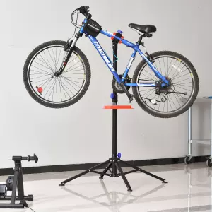Soporte de reparación Portátil Caballete de Bicicleta para Hogar Altura Ajustable 110-180 cm con 4 Patas Hasta 25 kg 84x84x180 Negro