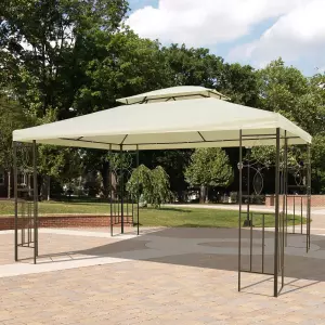 Carpa Gazebo 3x4x2.65m Cenador para Terraza Jardín o Patio de Acero y Tela de Poliéster - Color Crema