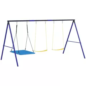 Columpios para Niños de +3 Años con 2 Columpios Simples y 1 Columpio Plataforma Carga 120 kg 365x180x184 cm Multicolor