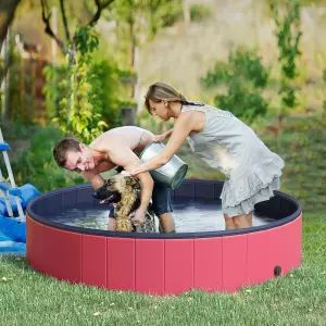 Piscina Rígida tipo Bañera Plegable Ø160x30cm de PVC Antideslizante para Perros Gatos Mascotas Animales Color Rojo y Azul