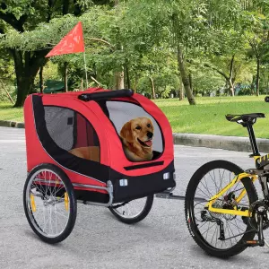 Remolque Bicicleta Perros Mascota 1 Bandera 6 Reflectores Remolque Bici Rojo y Negro