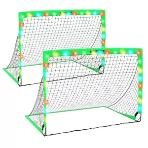 Juego de 2 Porterías de Fútbol para Niños Porterías de Fútbol Plegables con Luz LED 120x90x90 cm Verde