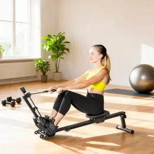 Remadora Plegable con Monitor LCD y Asiento Acolchado, Resistencia Elástica, Capacidad 150 kg MAQUINA DE REMOS