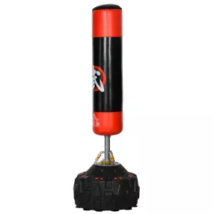 Saco de Boxeo de Pie Soporte de Boxeo para Adultos Base Grande Rellenable de Arena 60 kg / Agua 50 kg ?60x180cm Negro y Rojo