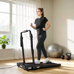 Cinta de Correr Plegable con Escritorio Extraíble 2.5HP 1-12 KM/H Pantalla LED Manillar y Soporte para Móvil Negro