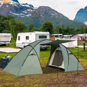 Tienda de Campaña para 4 Personas Impermeable 2000mm Tienda Iglú Familiar Portátil con 2 Puertas para Camping Senderismo Acampada 480x220x190 cm Verde