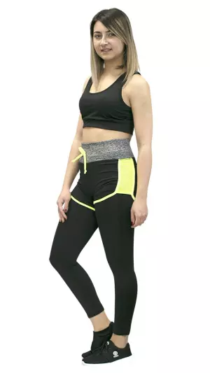 LEGGING + SHORT SOFTEE FIT JANNET - S, NEGRO/AMARILLO FLUOR