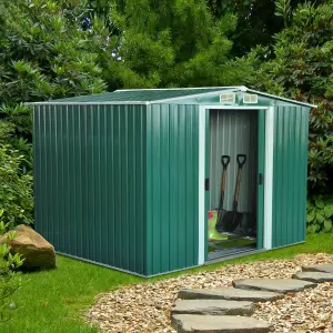 Cobertizo Metálico tipo Caseta de Jardín Almacén Galvanizado para Herramientas de Jardinería 258x206x178 cm Verde