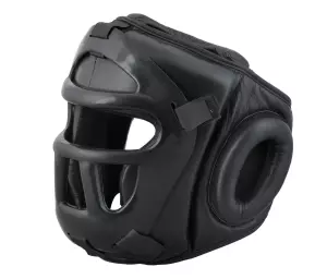 CASCO NEGRO CON MÁSCARA PROTECTORA boxeo lucha