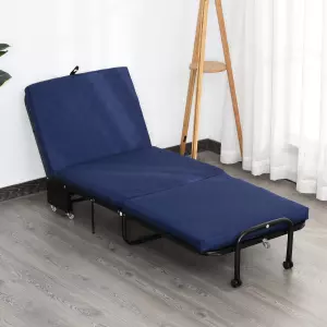 Cama Plegable Cama de Camping Portátil Ahorro de Espacio con Cabecera Ajustable en 5 Niveles de Ángulo 5 Ruedas 184x65x26cm Azul PREGUNTAR STOCK