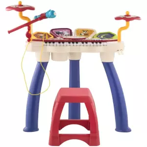 Juego de Piano 2 en 1 con Micrófono Luces 19 Canciones Batería y Volumen Ajustable 74x32,2x71cm Multicolor