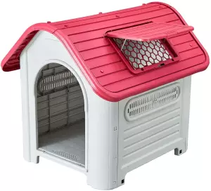Caseta de Perro Dakota Resina 87 x 72 x 75 cm Beige/Rojo