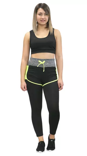 LEGGING + SHORT SOFTEE FIT JANNET - L, NEGRO/AMARILLO FLUOR