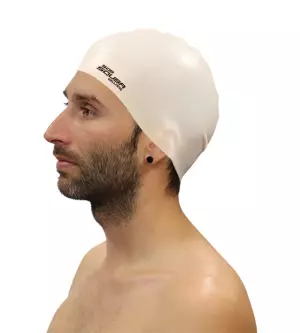 GORRO NATACION SILICONA SQUBA - SENIOR, BLANCO