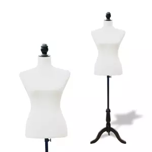 Maniquí de Costura Femenino Maniquí de Costura Ajustable a 130-168 cm con Trípode de Madera para Fotografía de Moda Exposición de Prendas Blanco