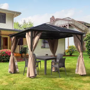 Gazebo Pabellón Exterior Jardín 3x3m Carpa Cenador de Lujo Marco de Aluminio con Pared Lateral y Mosquitero para Fiesta Eventos