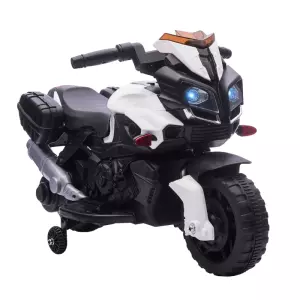 Moto Eléctrica para Niños de 18-48 Meses con Faros Bocina y 2 Ruedas de Equilibrio 88,5x42,5x49 cm Blanco y Negro
